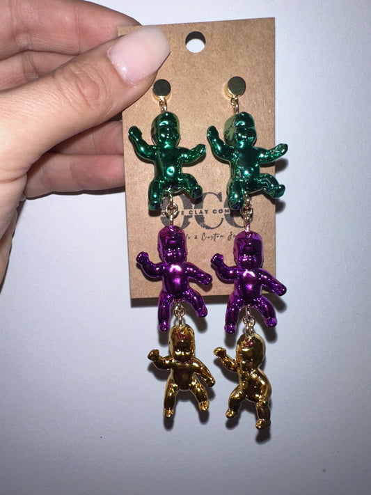Large Mardi Gras baby earrings