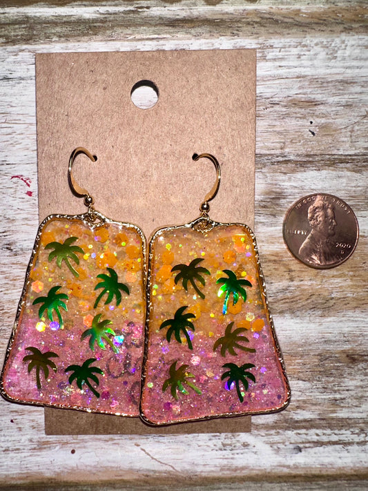 Palm Tree Glitter resin hoops