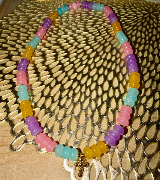 Rondelle cross bead necklace- stretchy with no clasp 18inches