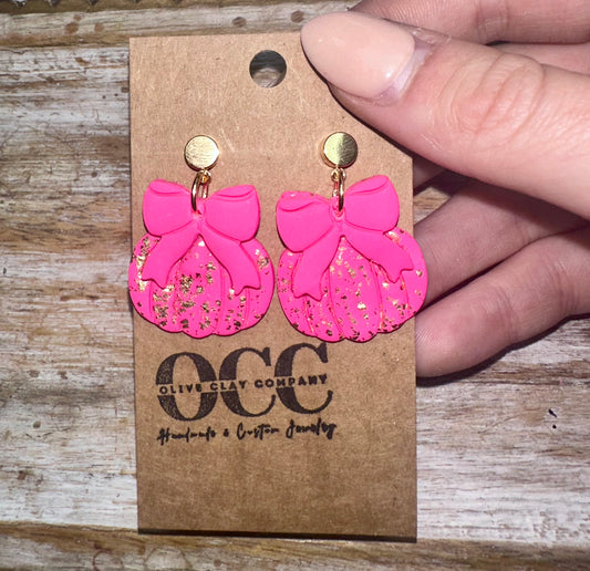 Bow pumpkin clay earrings