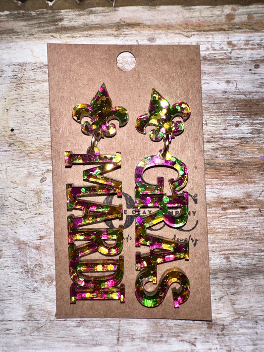 Mardi Gras dots acrylic earrings
