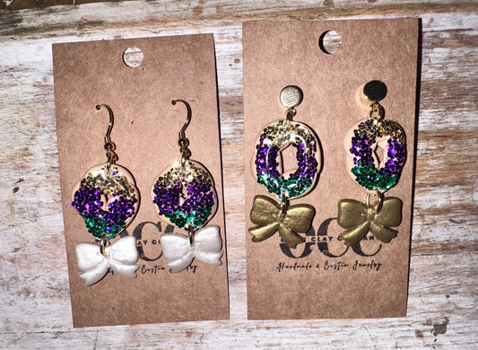 Mardi Gras king cake earrings