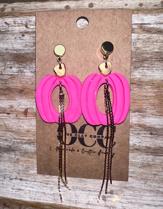 Pink Fringe Pumpkin clay earrings