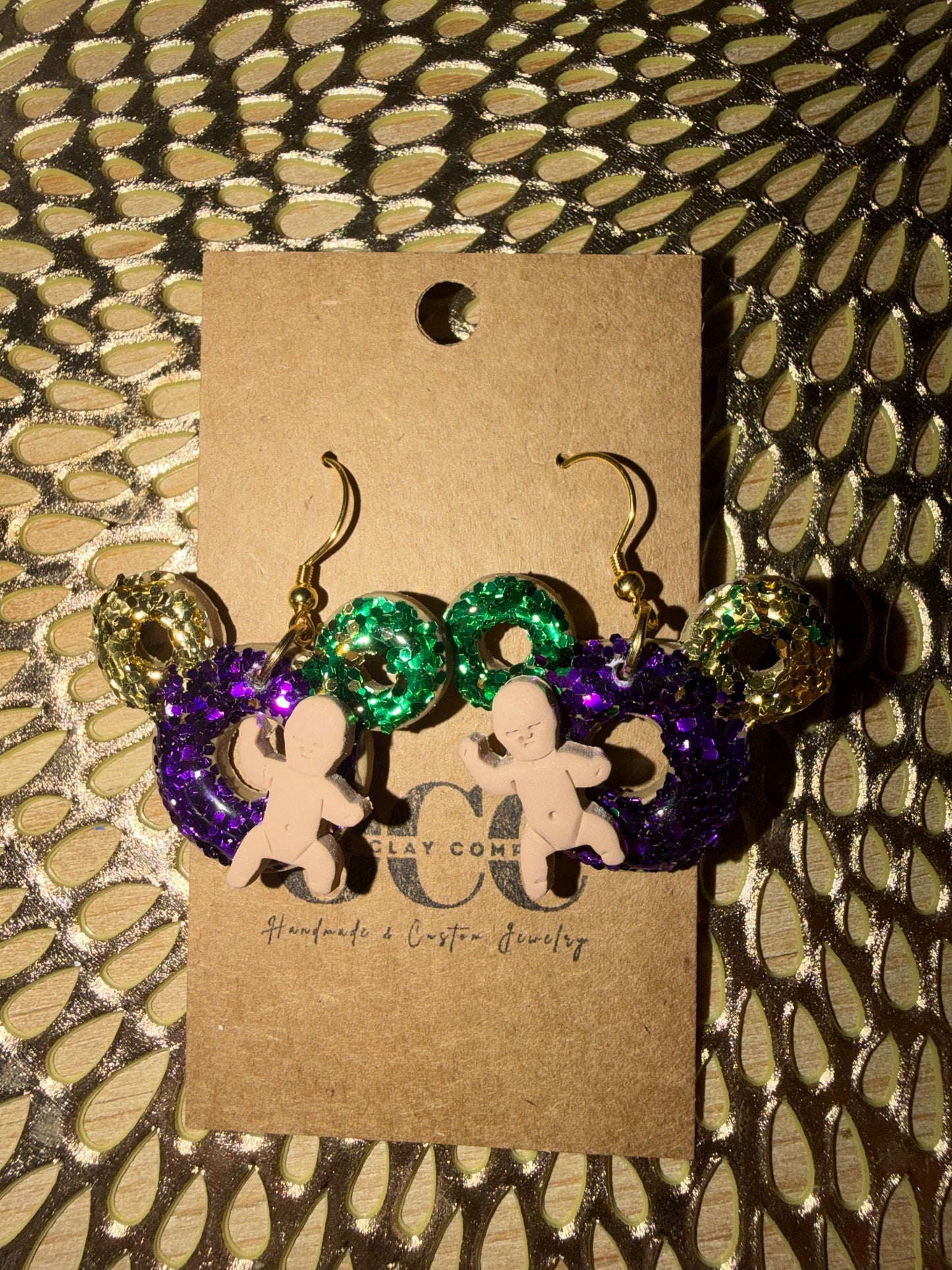 Mouse magical Mardi Gras king cake earrings
