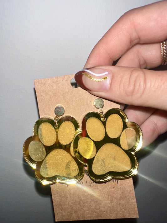 Gold mirror acrylic paw earrings