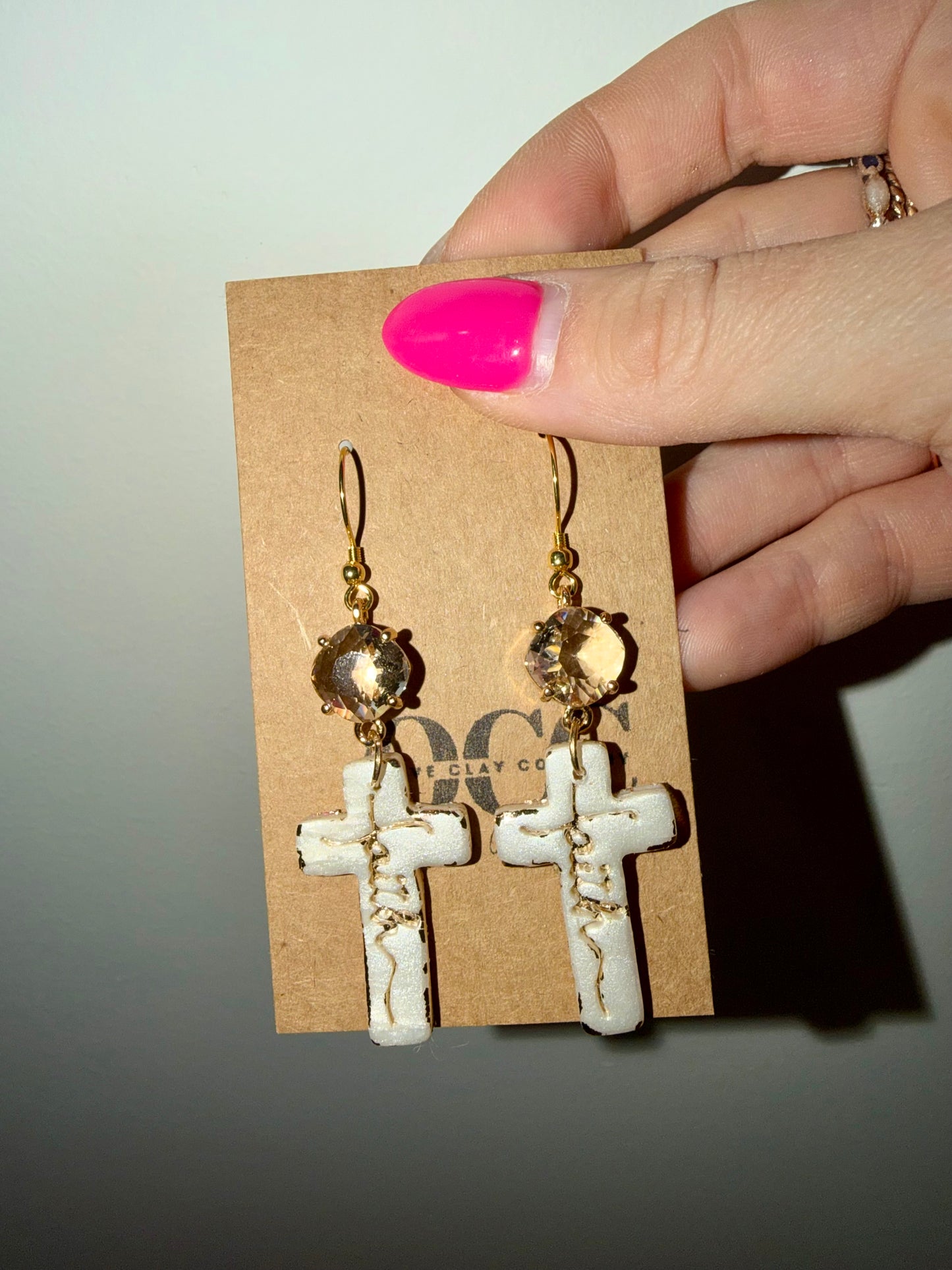 Clay cross pearl dangles