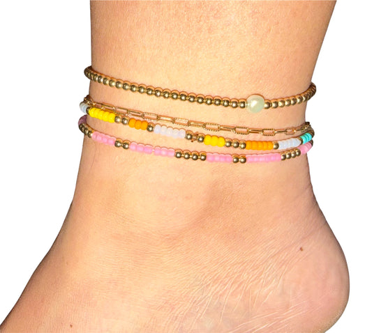 Neon pink 14k Gold Filled stretchy anklet- non tarnish- 3mm beads