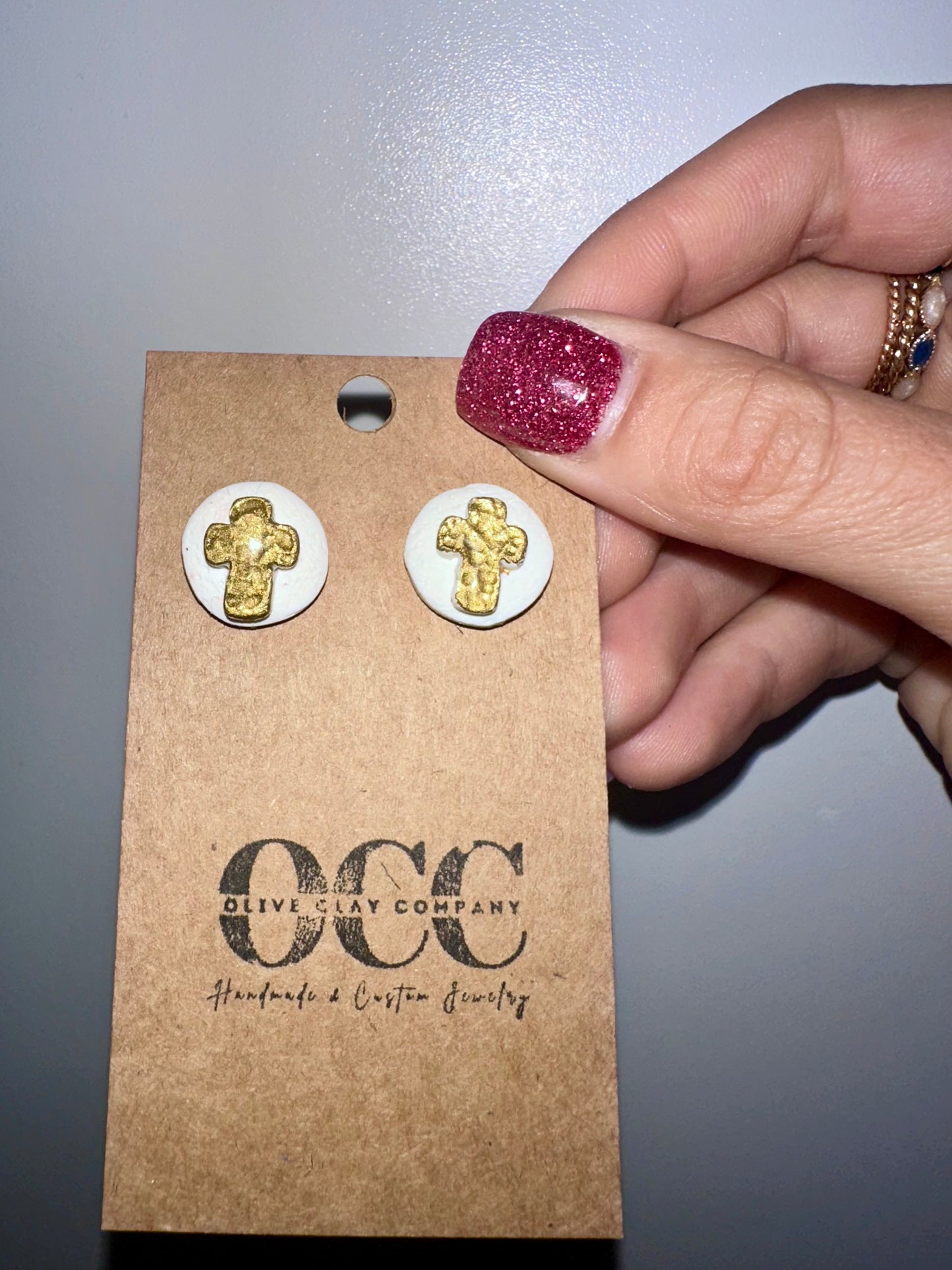 Cross clay earrings