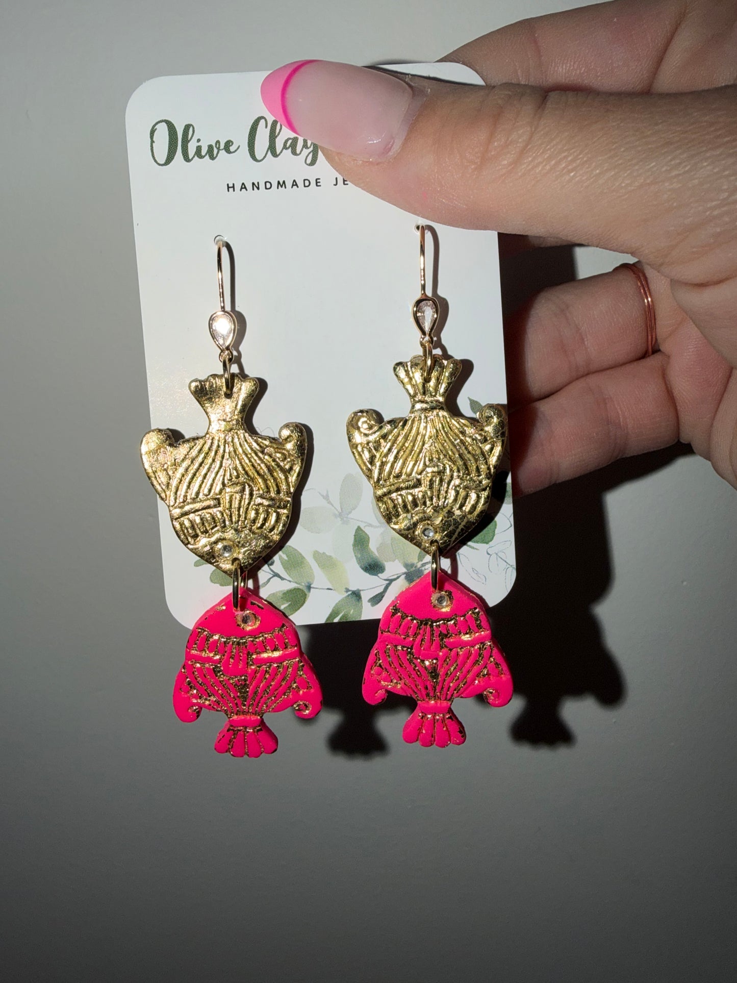 Gold leaf fish earrings
