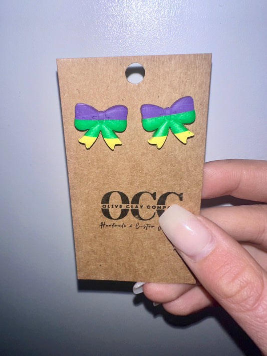 Mardi Gras bow earrings