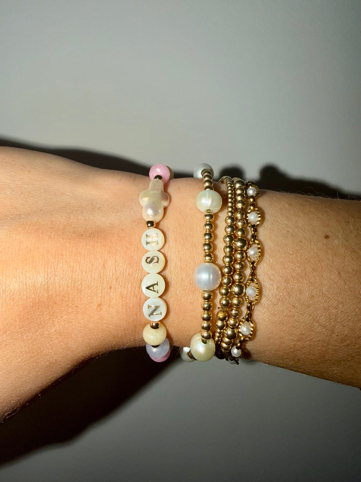 Stretchy Custom name and cross wire bracelet