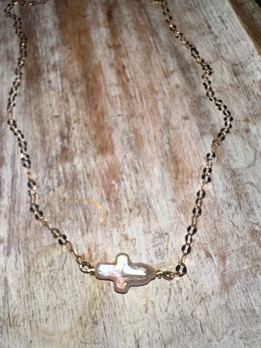 Freshwater cross pearl necklace 14k Gold Filled