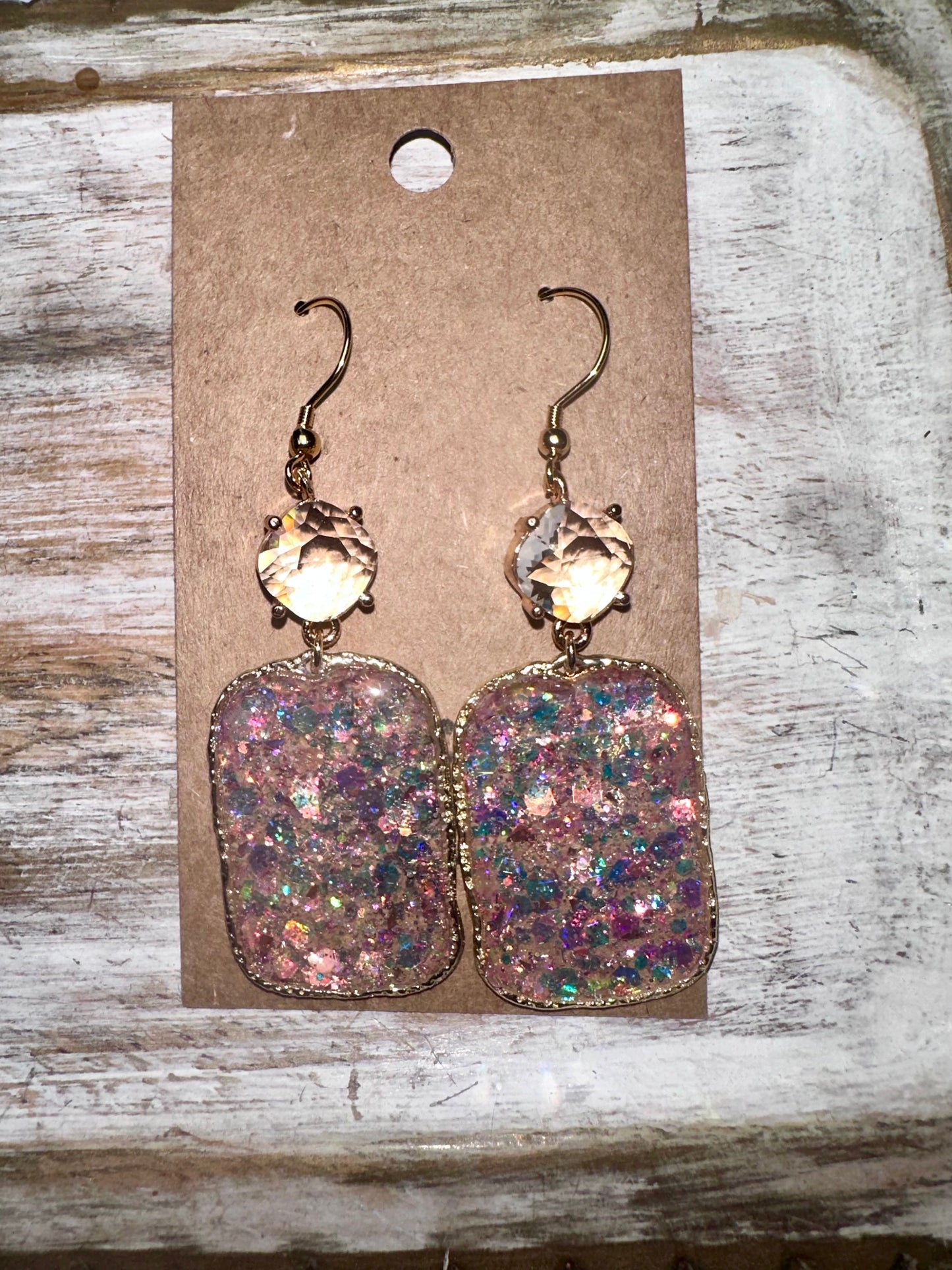 Pink crystal glitter earrings