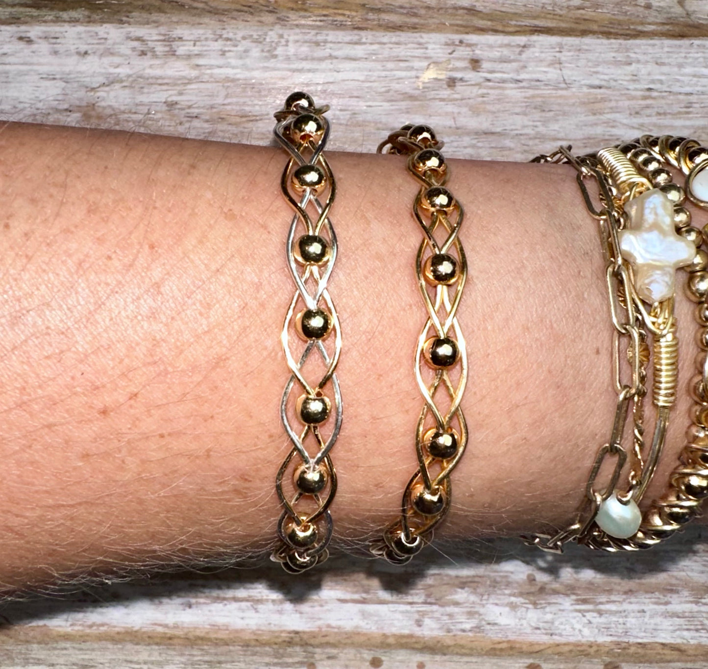 Two toned silver and Gold beaded wire bracelet