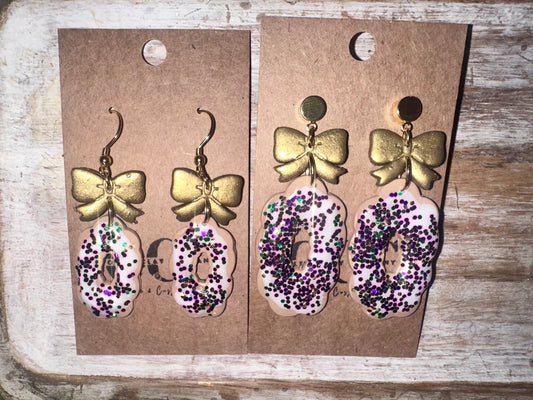 Mardi Gras king cake earrings