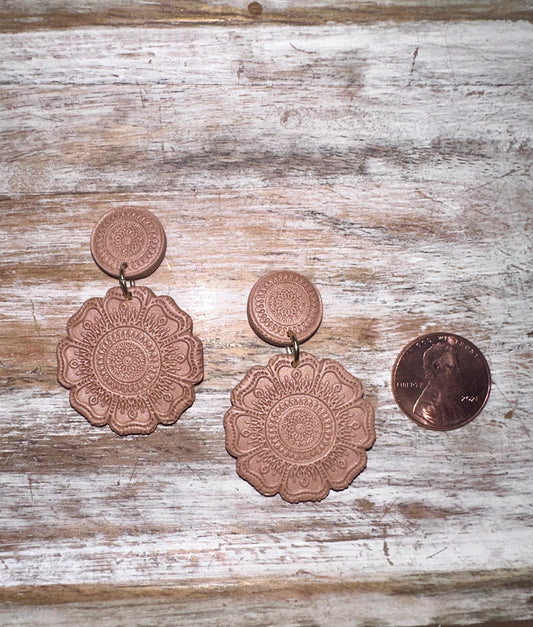 Mandala textured clay earrings