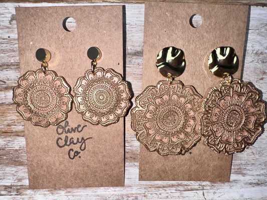 Mandala textured clay earrings
