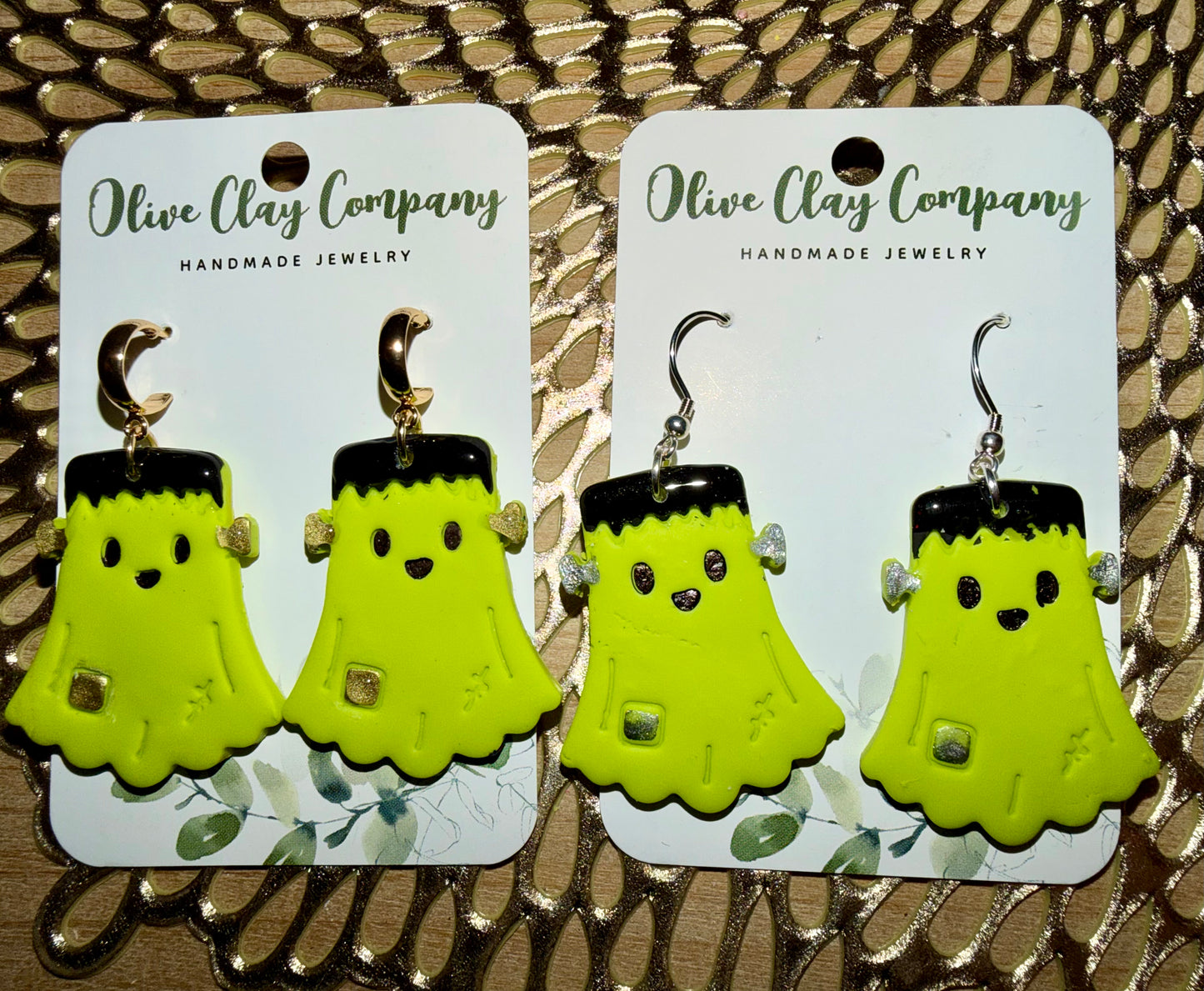 Frank the ghost dangle clay earrings