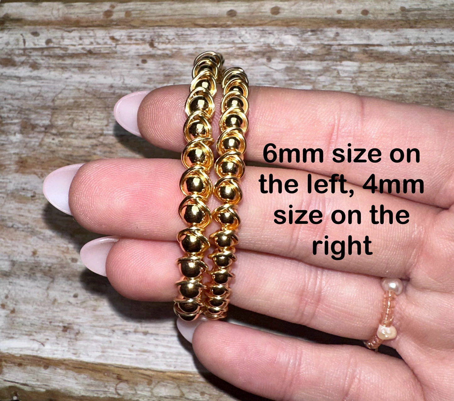 Larger bead 6mm Gold beaded wire bracelet