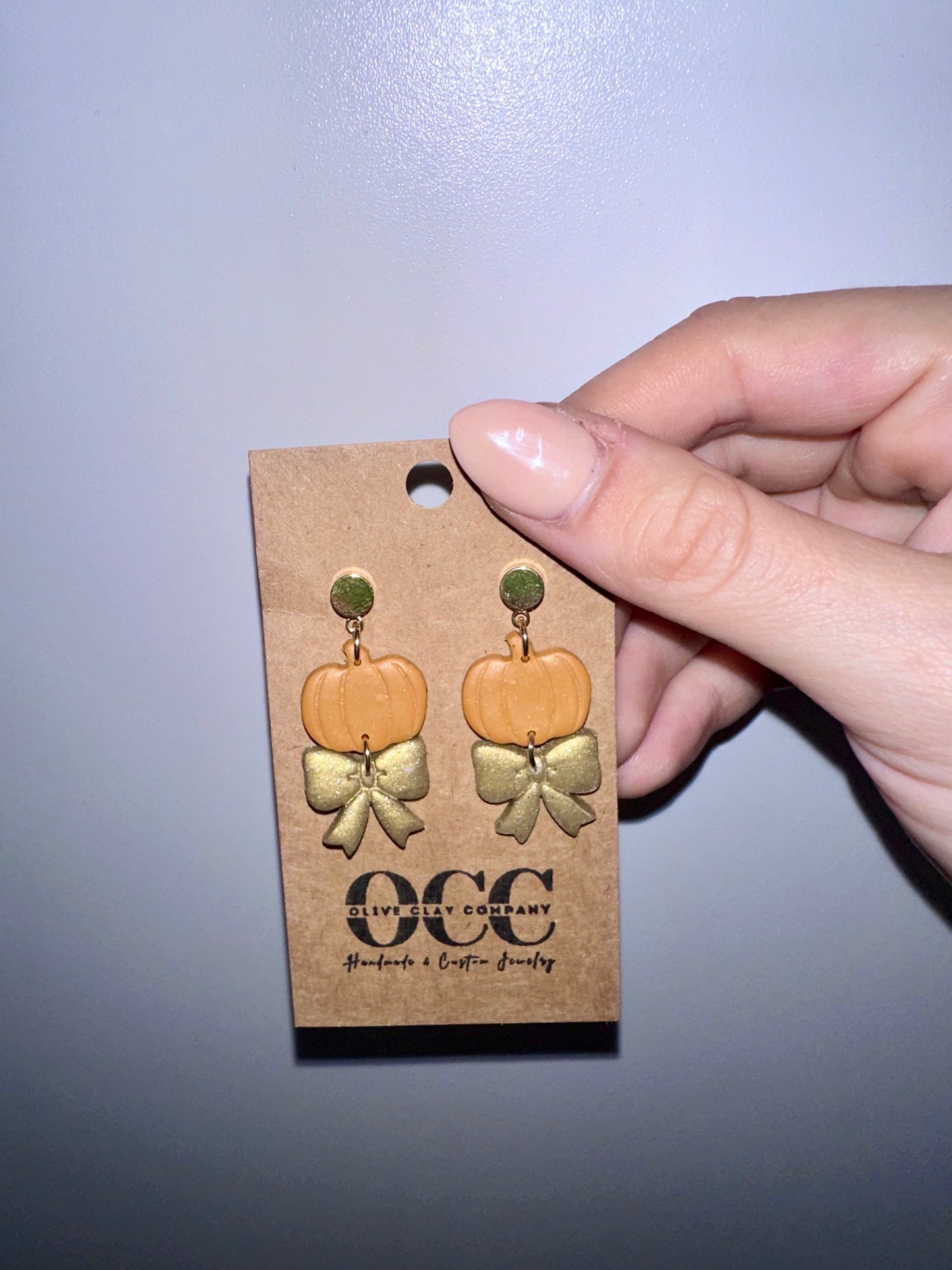 Bow pumpkin clay earrings