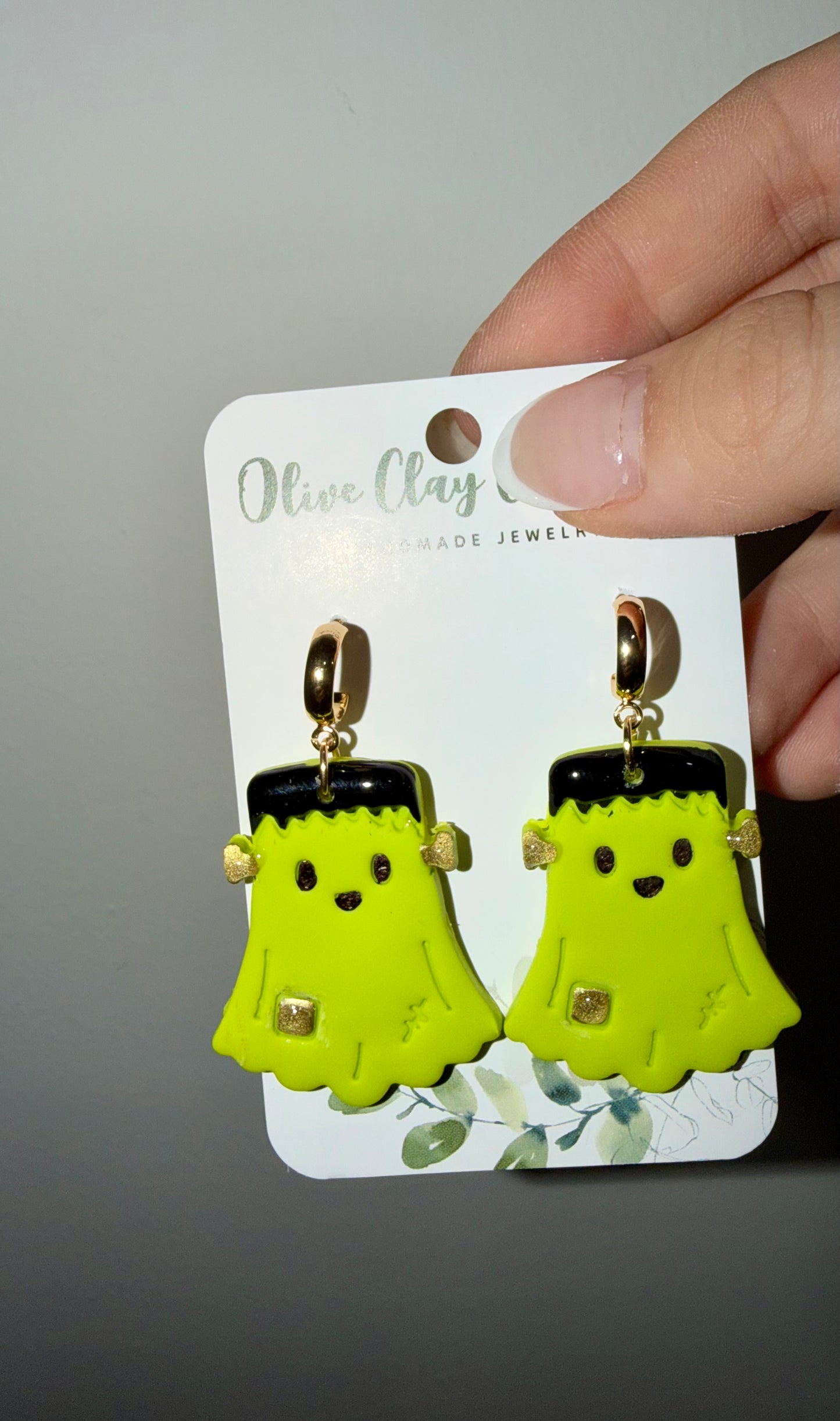 Frank the ghost dangle clay earrings