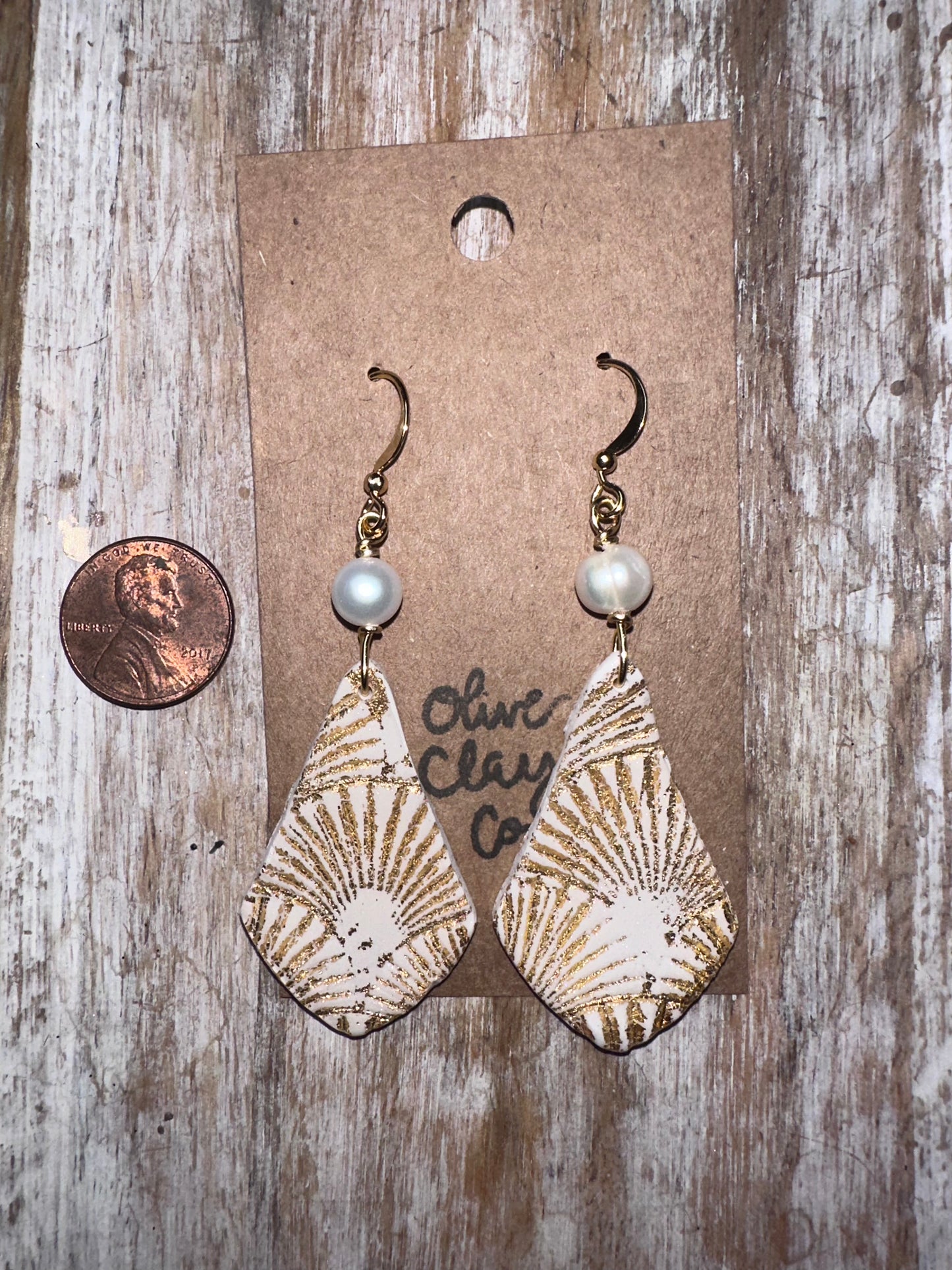 Gold leaf clay pearl earrings