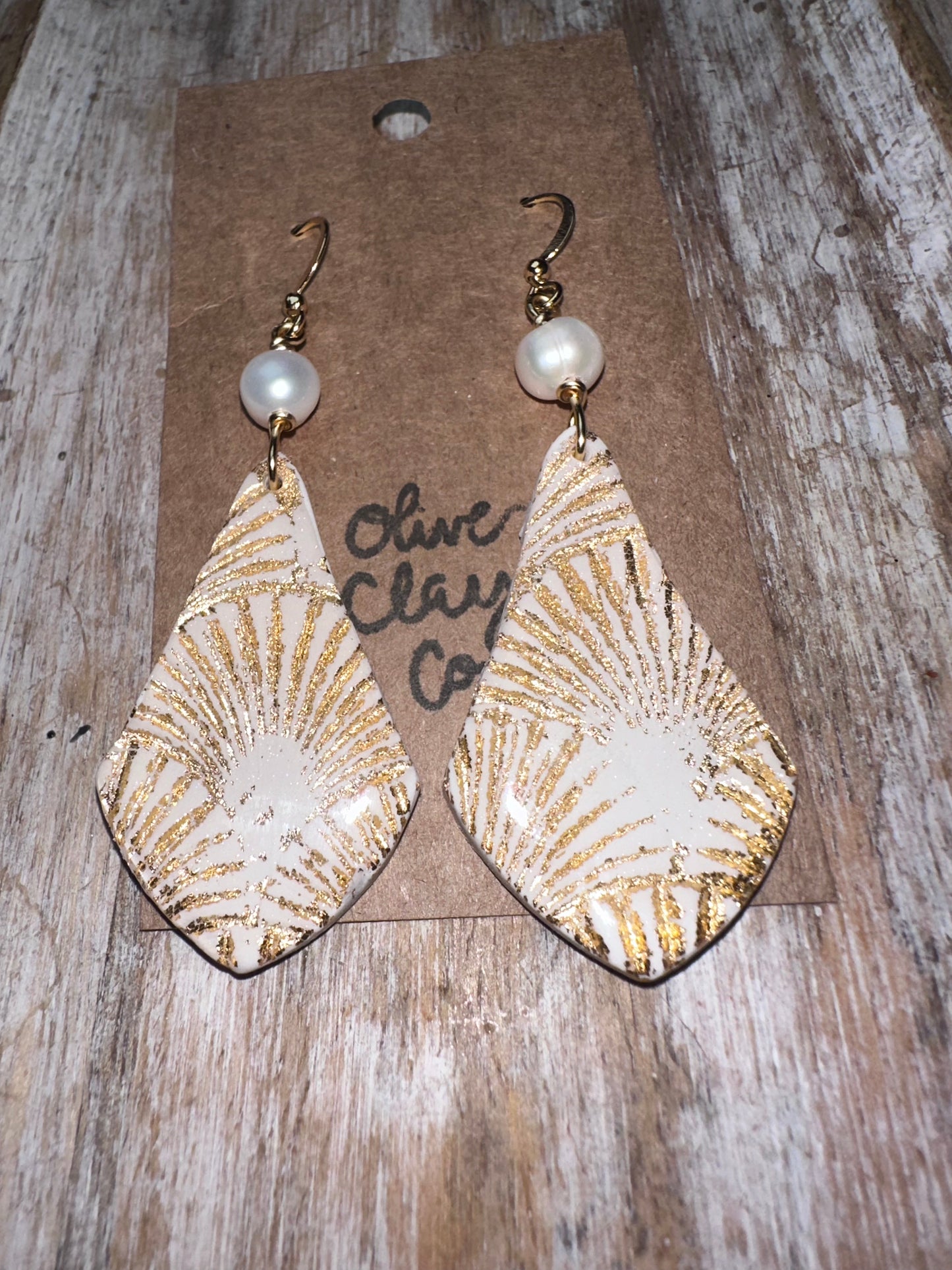 Gold leaf clay pearl earrings