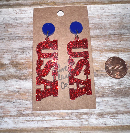 USA Glitter Acrylic Earrings