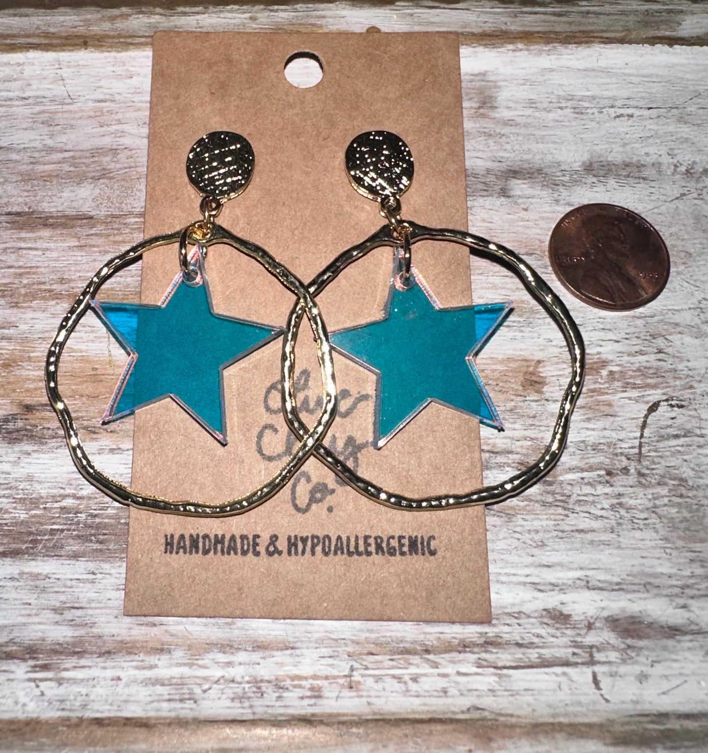 Iridescent acrylic Star hoops