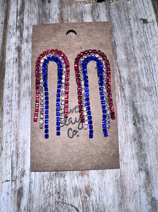 Small Bedazzled Patriotic Arch Earrings