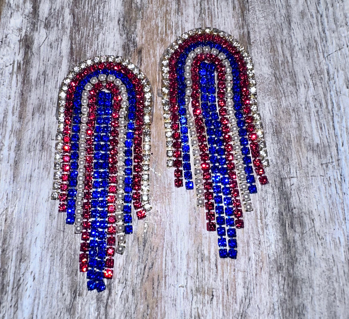 Large Bedazzled Patriotic Arch Earrings