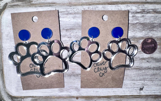 Silver Mirror Paw Acrylic Earrings