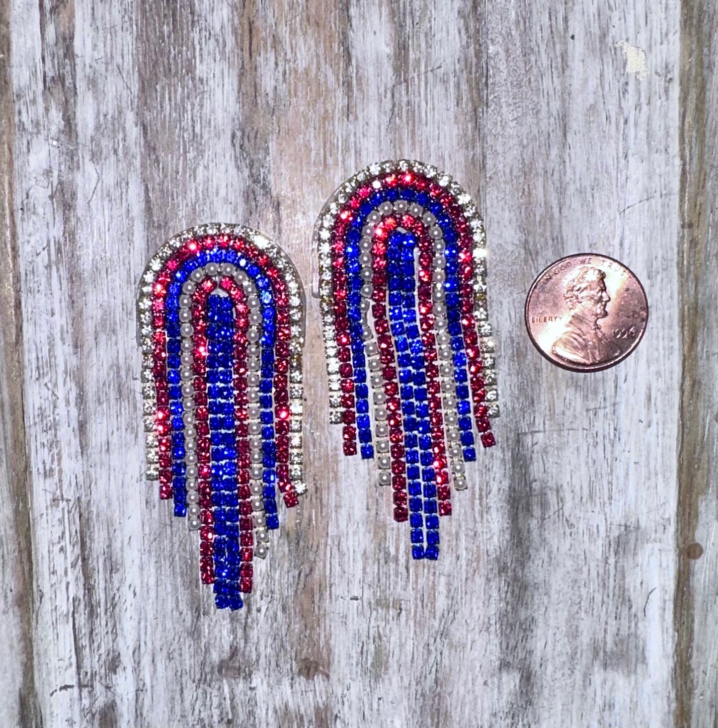 Large Bedazzled Patriotic Arch Earrings