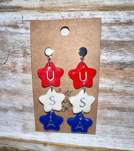 USA star dangle earrings