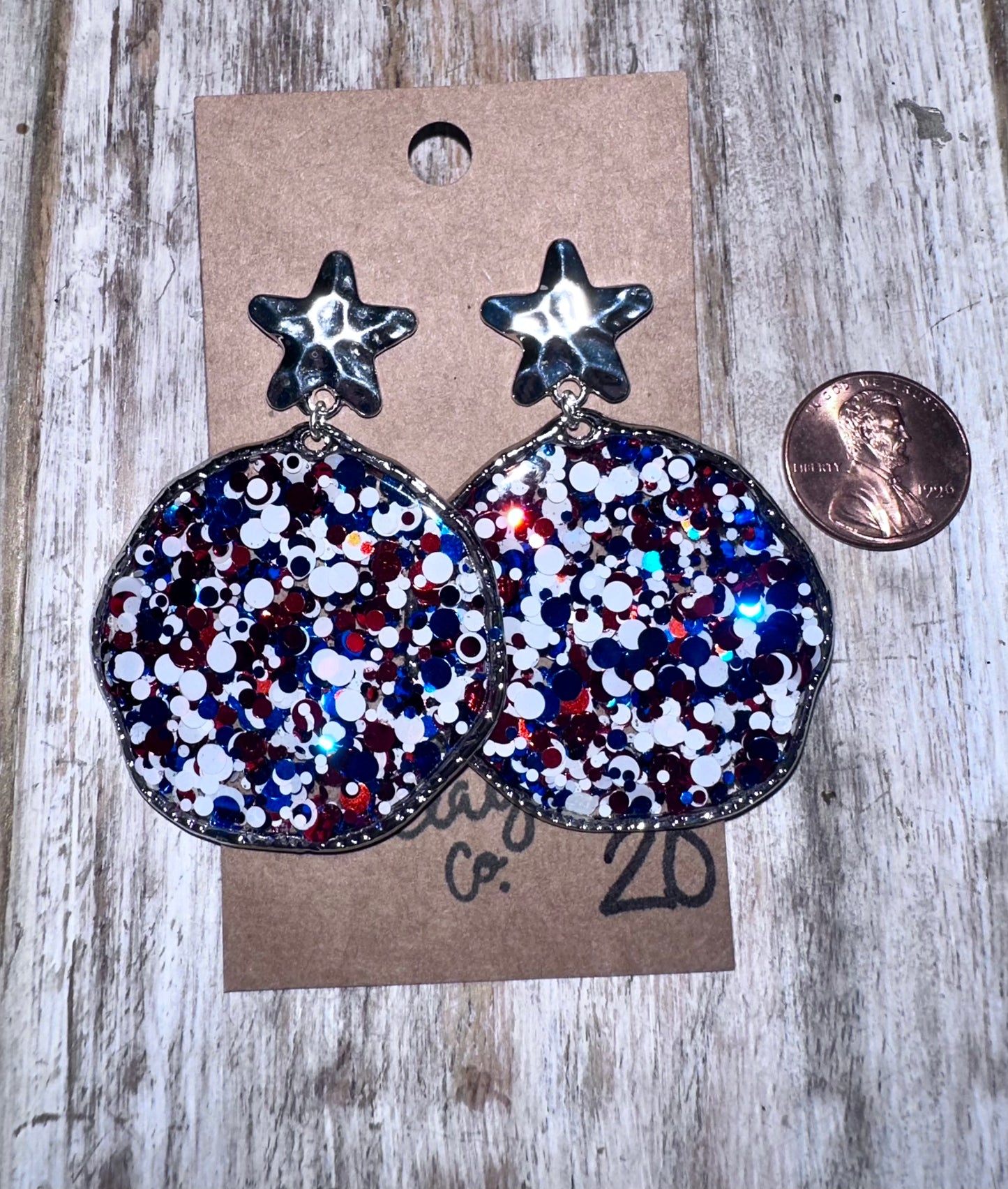 Star Patriotic Glitter large Hoops