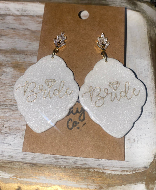 Cursive Bride Clay Earrings