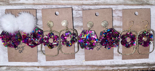 Pink confetti glitter acrylic earrings