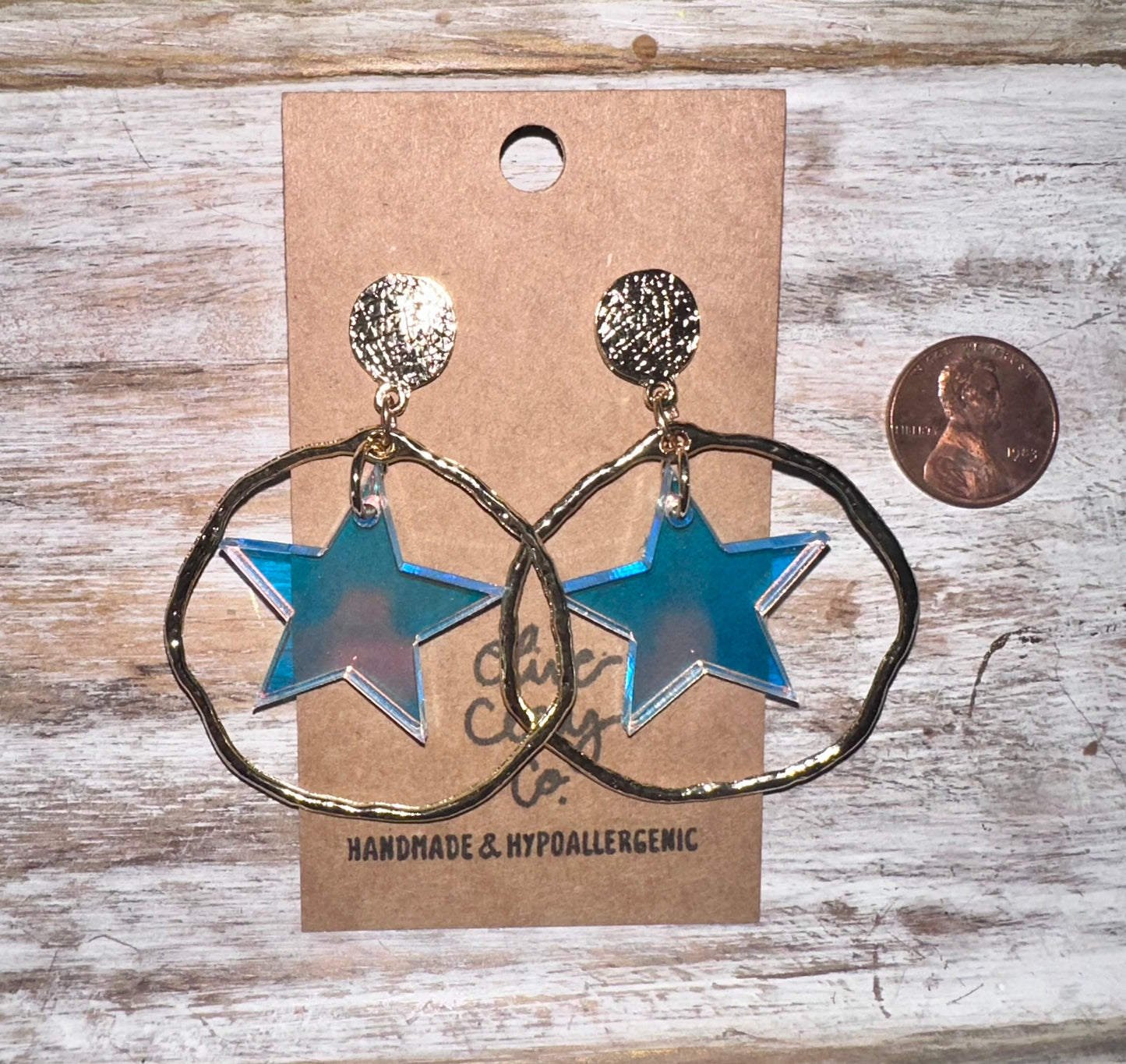 Iridescent acrylic Star hoops