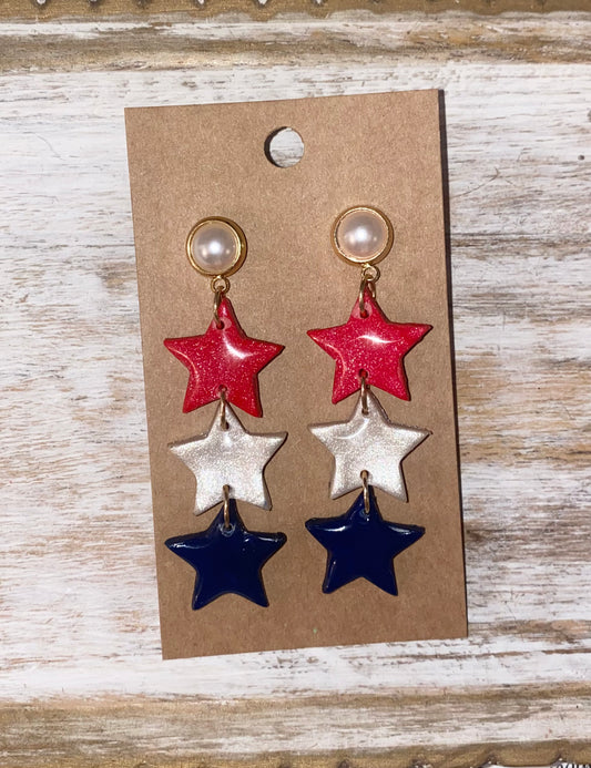 Red, White, Blue Star Earrings