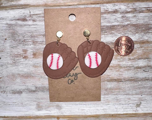 Baseball Glove Clay Earrings